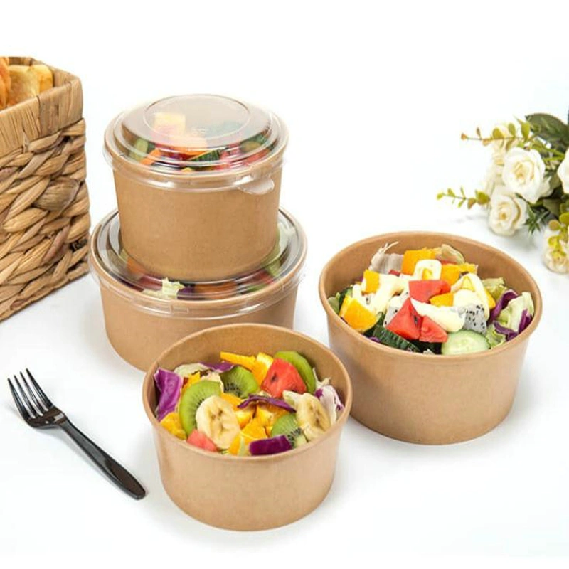 Pe Coating Biodegradable Composable Disposable Kraft Paper Soup Bowl with Lid