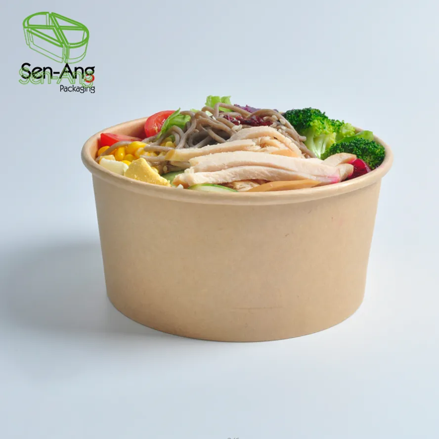 Takeaway Kraft Paper Soup Bowl Salad Container with PET PP Lid