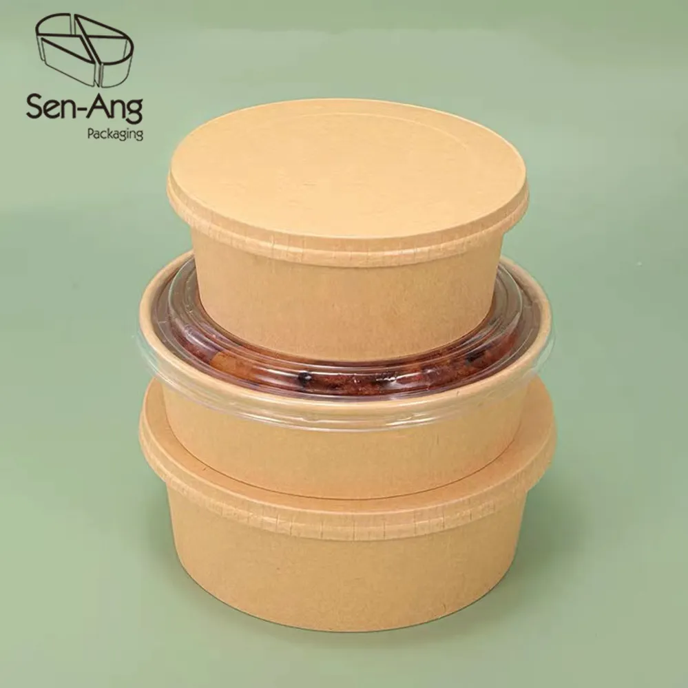 Top Fashion Round Mixing Paper Leakproof Kraft Soup Salad Bowl