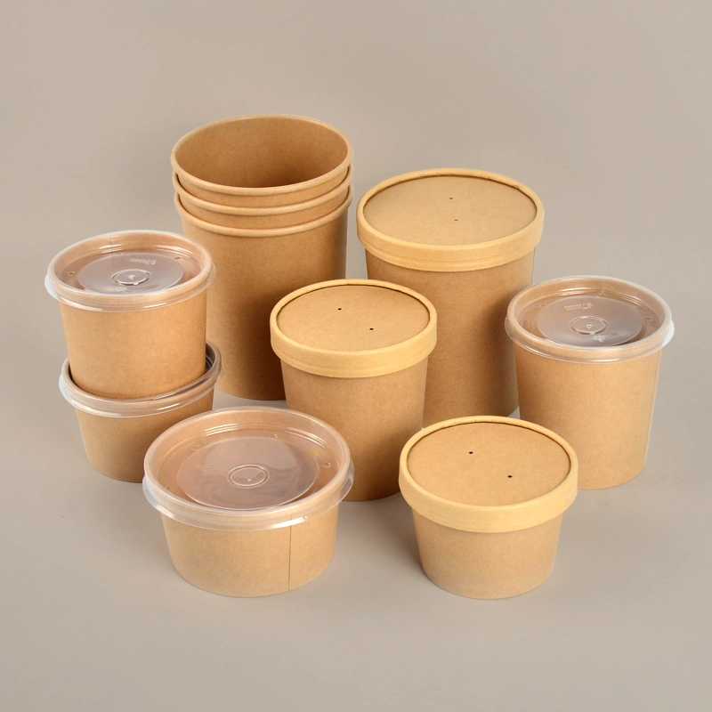 New Product Kraft Paper Round PET Lid Noodle Packaging Soup Bowl