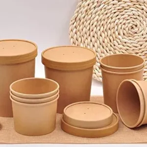 Disposable 500ml Food Grade Biodegradable Kraft Paper Soup Bowl