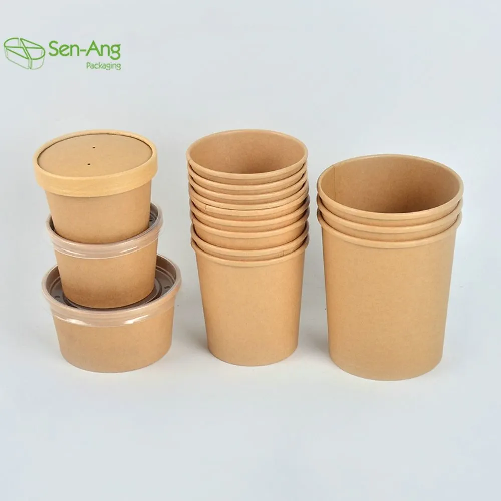 Factory 500 750 1000ml PLA Coating Round Kraft Paper Salad Bowl with Lid - Image 3