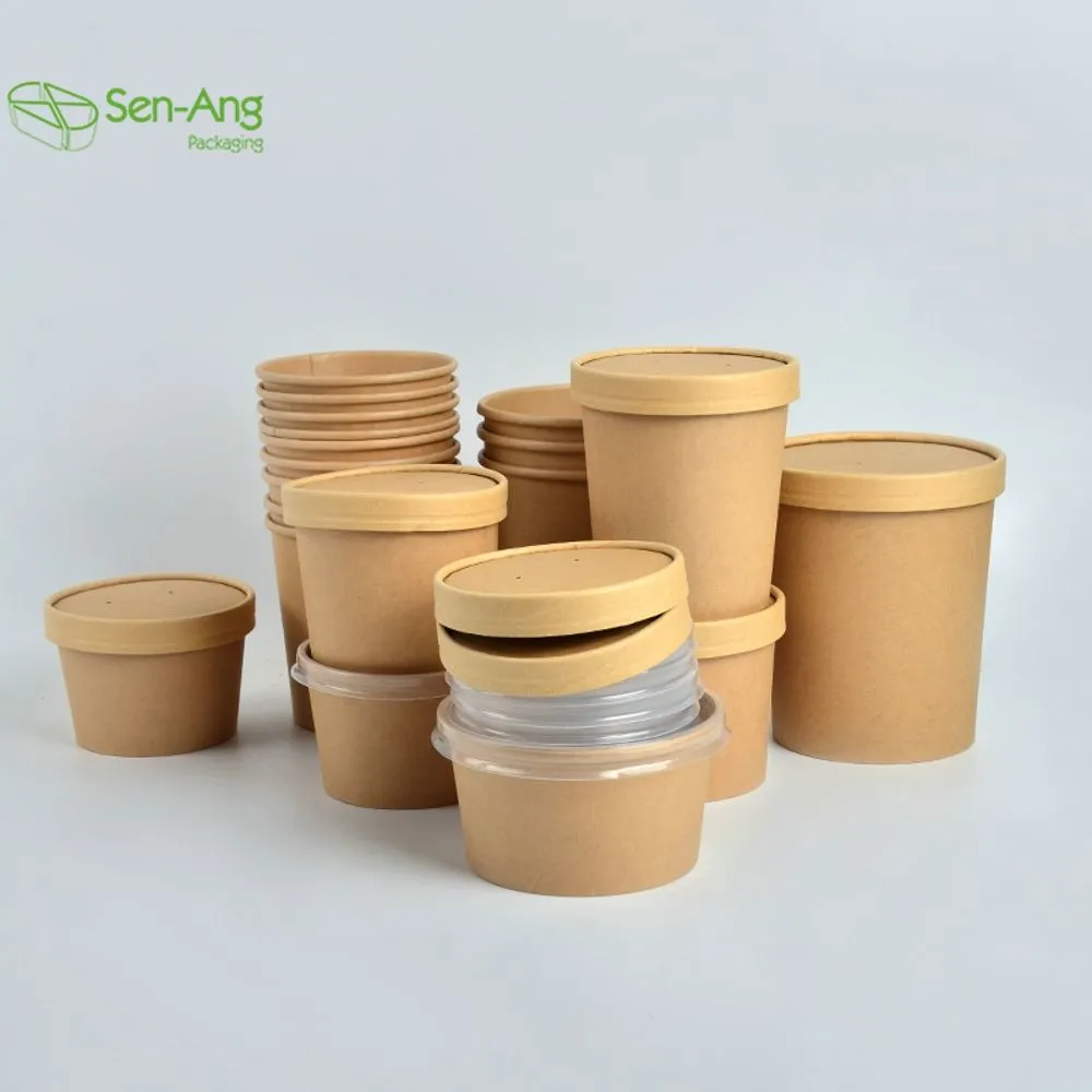 Factory 500 750 1000ml PLA Coating Round Kraft Paper Salad Bowl with Lid - Image 5