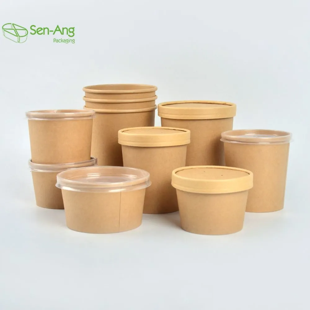 Factory 500 750 1000ml PLA Coating Round Kraft Paper Salad Bowl with Lid - Image 6