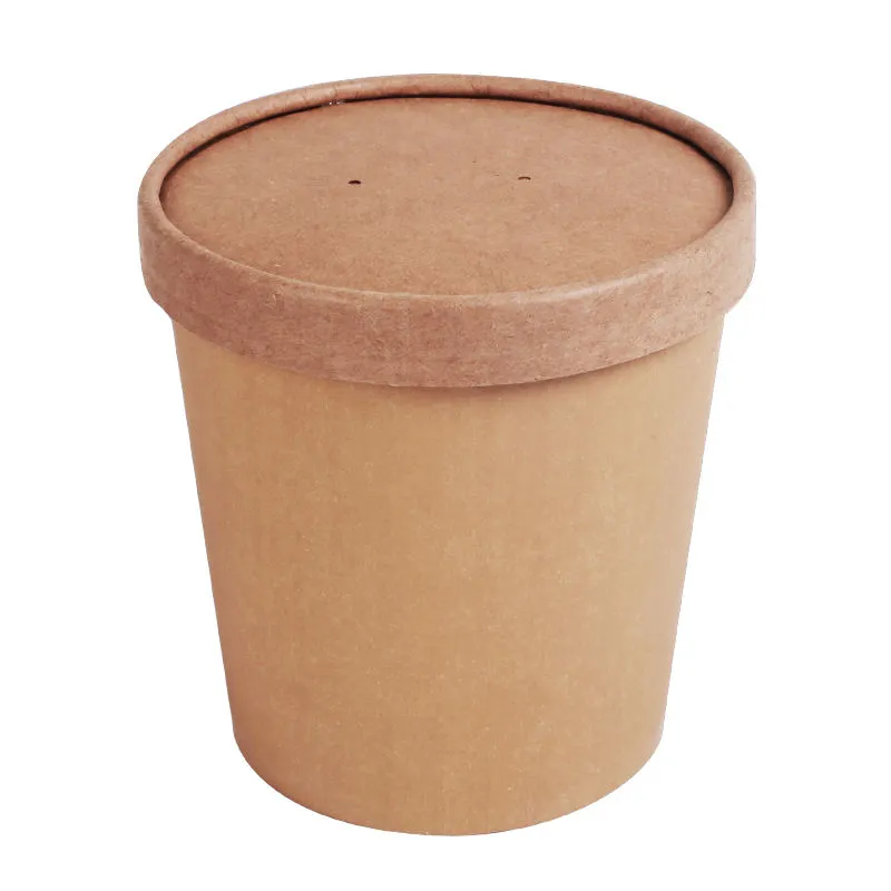 Factory 500 750 1000ml PLA Coating Round Kraft Paper Salad Bowl with Lid - Image 8