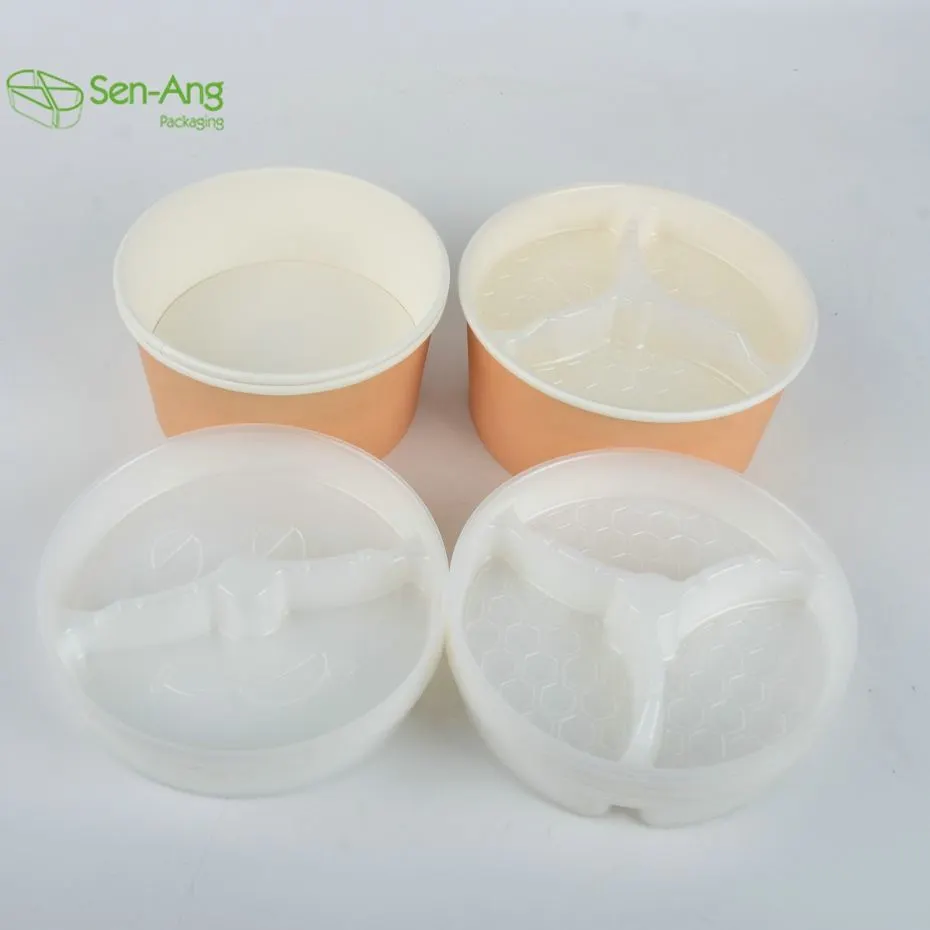 Factory 500 750 1000ml PLA Coating Round Kraft Paper Salad Bowl with Lid - Image 11