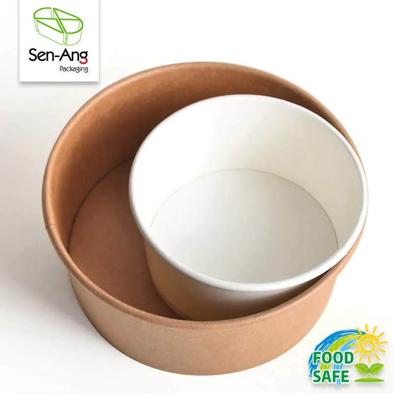 Disposable Printed Kraft Paper Bowl Take Away Bowl with Clear Lid