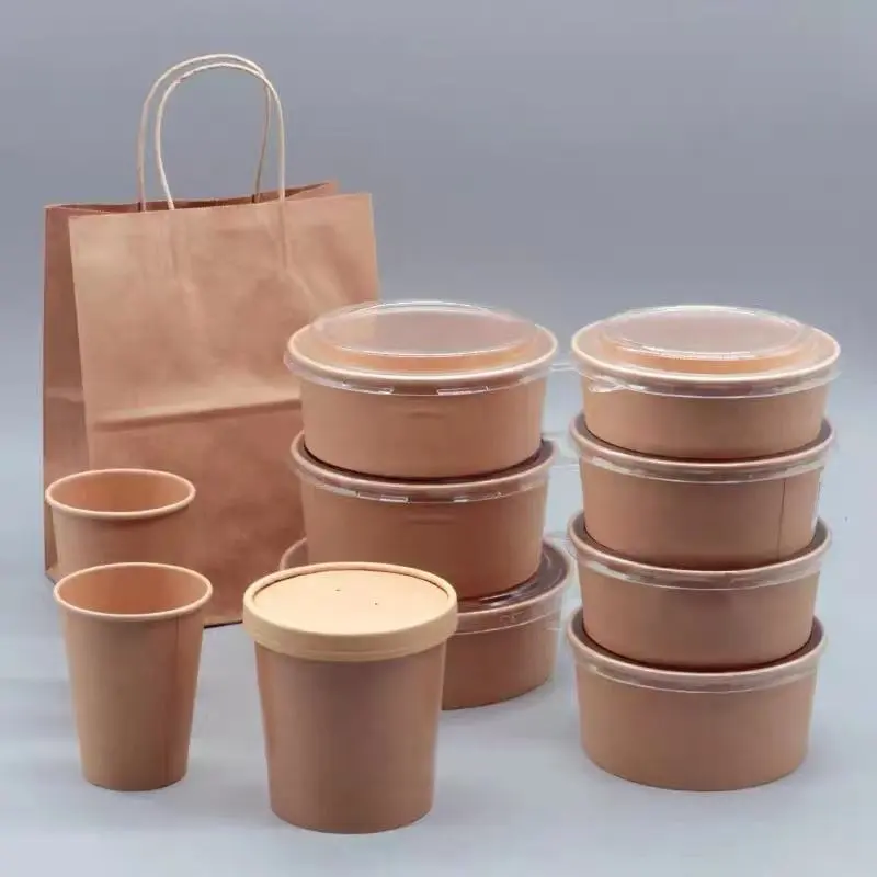 Disposable Paper Round Party Clear Salad Bowl with Lid