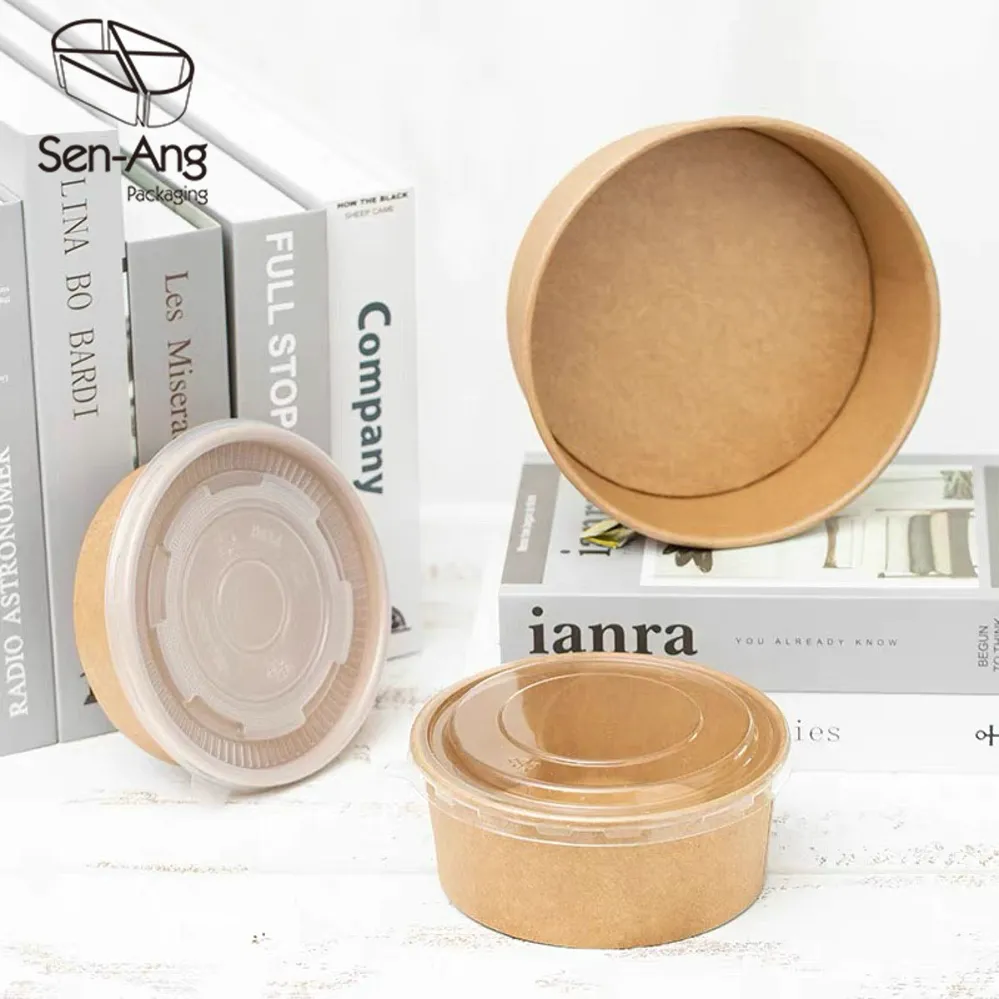 Disposable Kraft Takeout Paper Bowl with Paper or Transparent Lid - Image 3