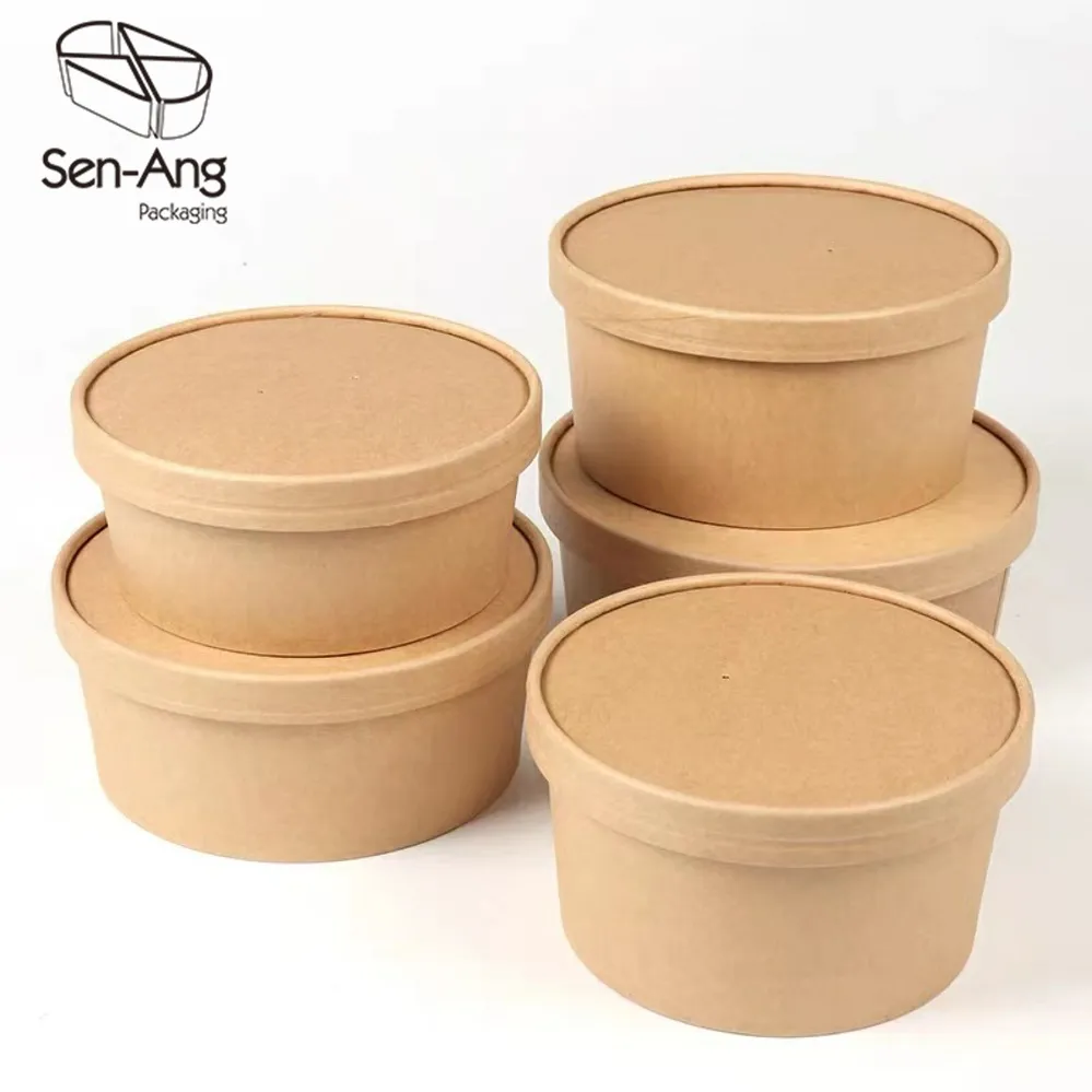 Disposable Kraft Takeout Paper Bowl with Paper or Transparent Lid - Image 4