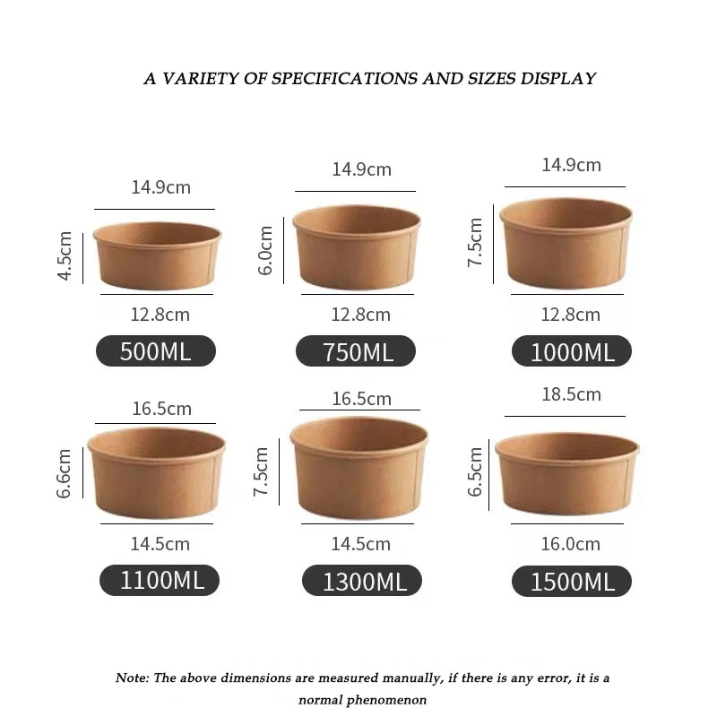 Disposable Kraft Takeout Paper Bowl with Paper or Transparent Lid - Image 7