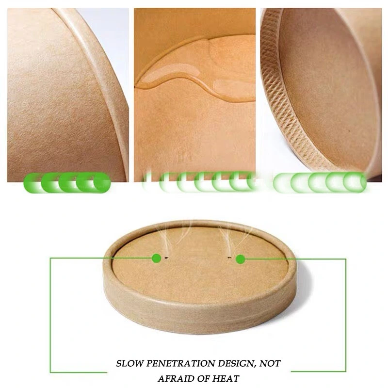 Disposable Kraft Takeout Paper Bowl with Paper or Transparent Lid - Image 8