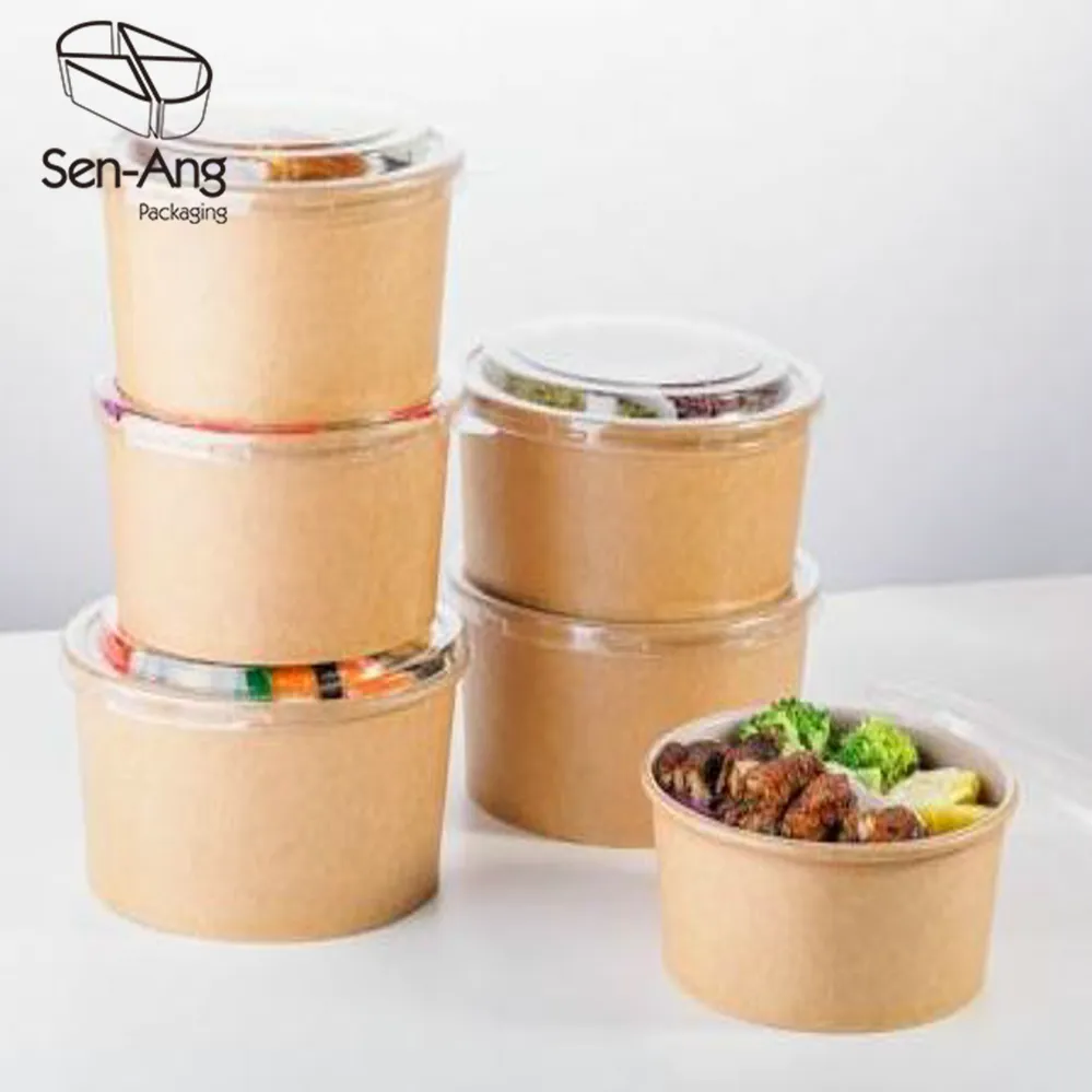 Disposable Kraft Paper Round 1000ml 1200ml 1300ml Salad Bowl