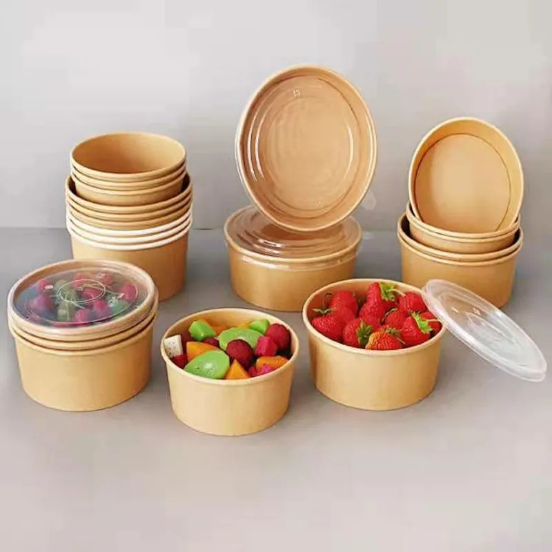 Disposable Printable Microwaveable Round Kraft Paper Salad Bowl - Image 4