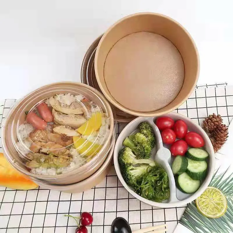 Disposable Printable Microwaveable Round Kraft Paper Salad Bowl - Image 7