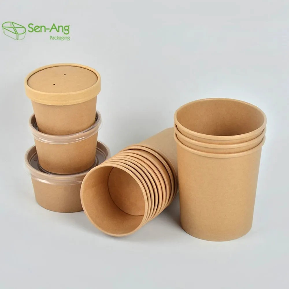 Disposable Multi Size Round Kraft Soup Paper Bowl with Lid