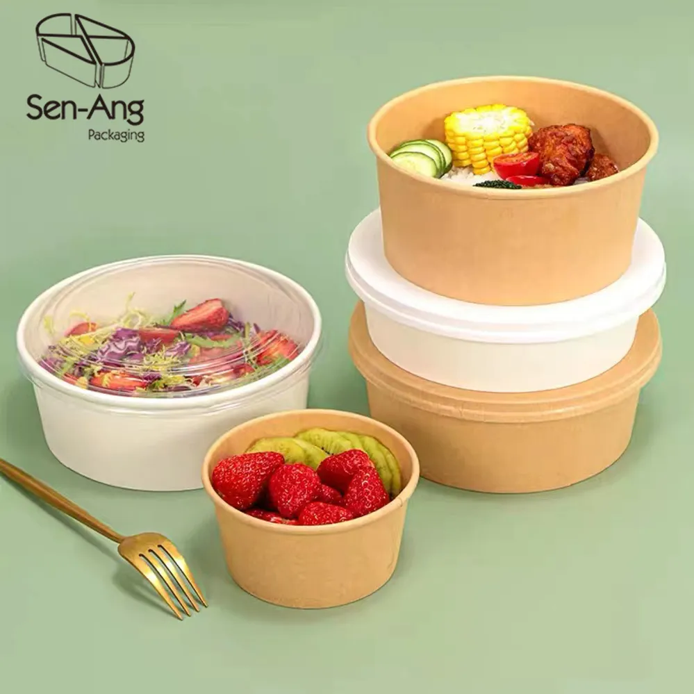 Disposable Take Away Square Kraft Salad Paper Bowl for Soup