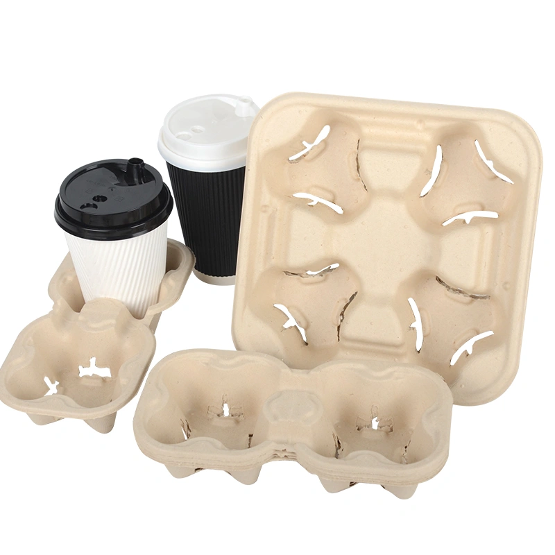 Eco-Friendly Tearable Cup Carrier Biodegradable Recycled Sugarcane Drink Tray - Image 3