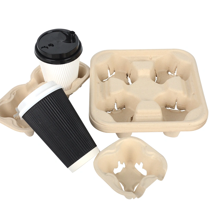 Eco-Friendly Tearable Cup Carrier Biodegradable Recycled Sugarcane Drink Tray - Image 5