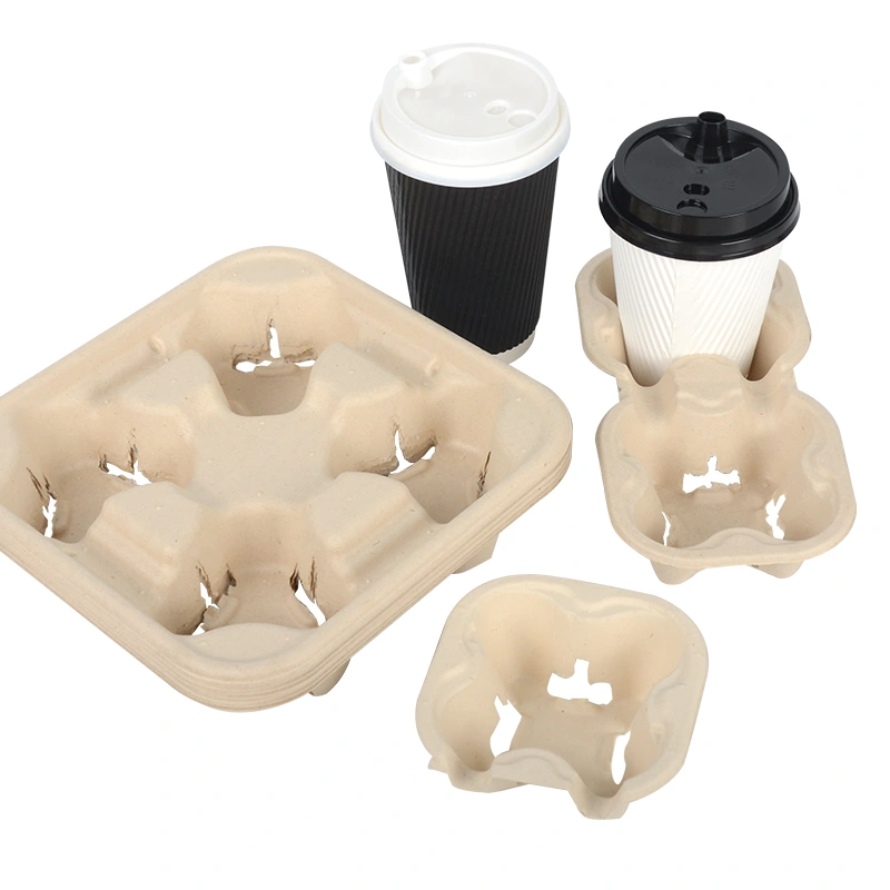 Eco-Friendly Tearable Cup Carrier Biodegradable Recycled Sugarcane Drink Tray - Image 6