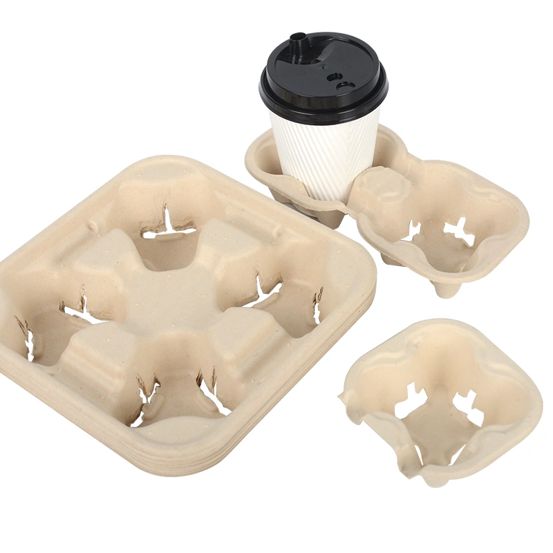 Eco-Friendly Tearable Cup Carrier Biodegradable Recycled Sugarcane Drink Tray - Image 7