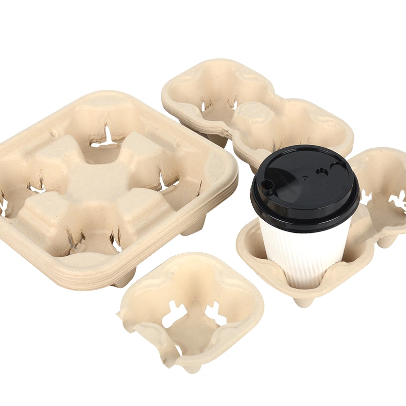 Eco-Friendly Tearable Cup Carrier Biodegradable Recycled Sugarcane Drink Tray - Image 8