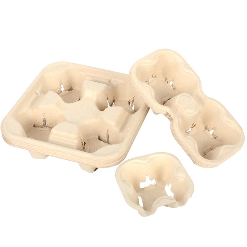 Eco-Friendly Tearable Cup Carrier Biodegradable Recycled Sugarcane Drink Tray - Image 9