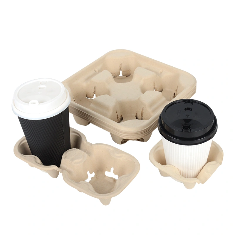 Eco-Friendly Tearable Cup Carrier Biodegradable Recycled Sugarcane Drink Tray - Image 10