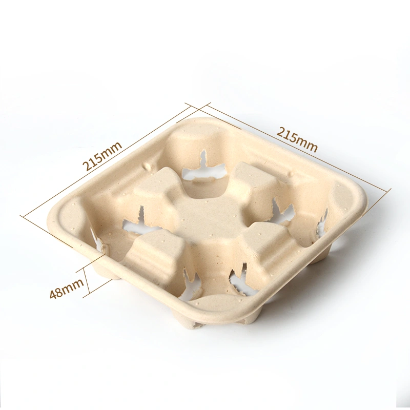 Eco-Friendly Tearable Cup Carrier Biodegradable Recycled Sugarcane Drink Tray - Image 12