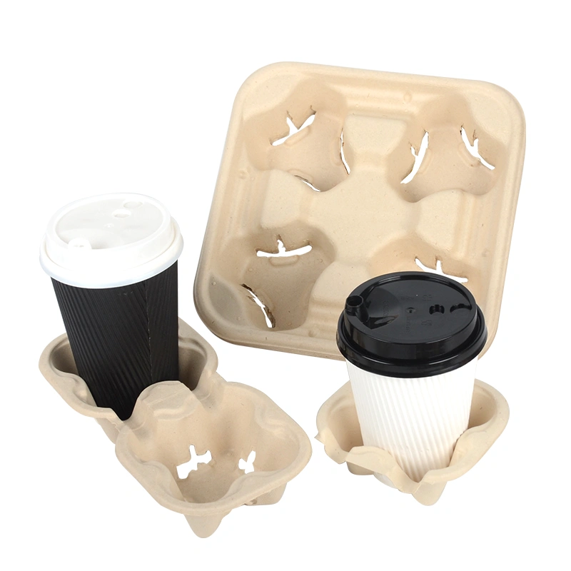 Custom Sugarcane Cup Holder Portable Take Away 2 4 Cup Holder for Hot Drinks