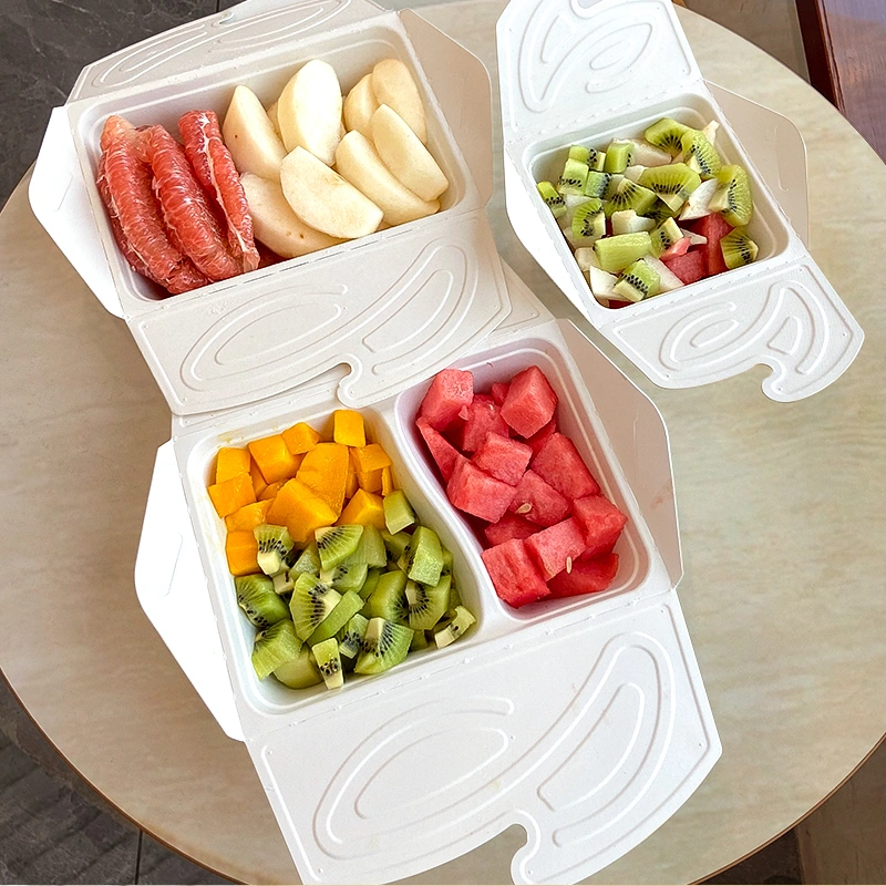 Disposable Customized Four-fold Sugarcane Box for Salad Fruit Lunch