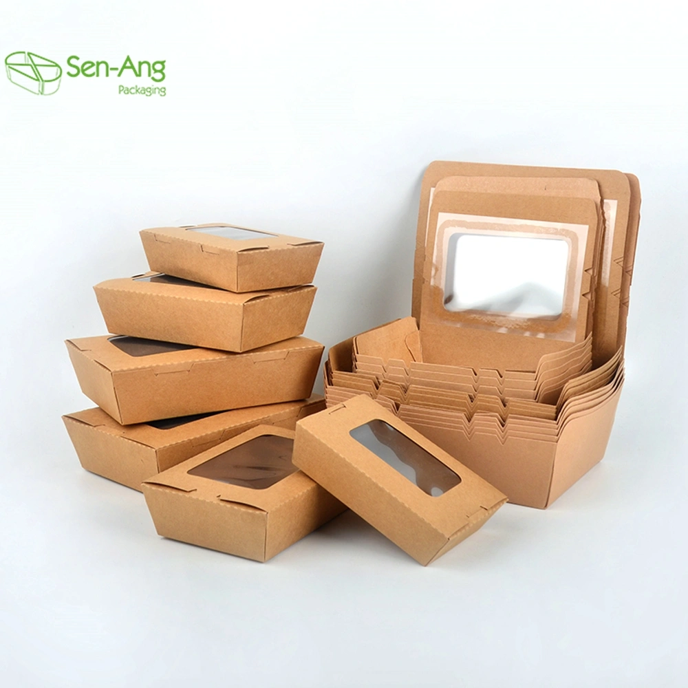 Rectangle Cookie Fried Chicken 700ml Brown Kraft Paper Box with Window - Image 3