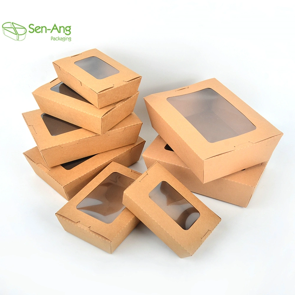 Rectangle Cookie Fried Chicken 700ml Brown Kraft Paper Box with Window - Image 5