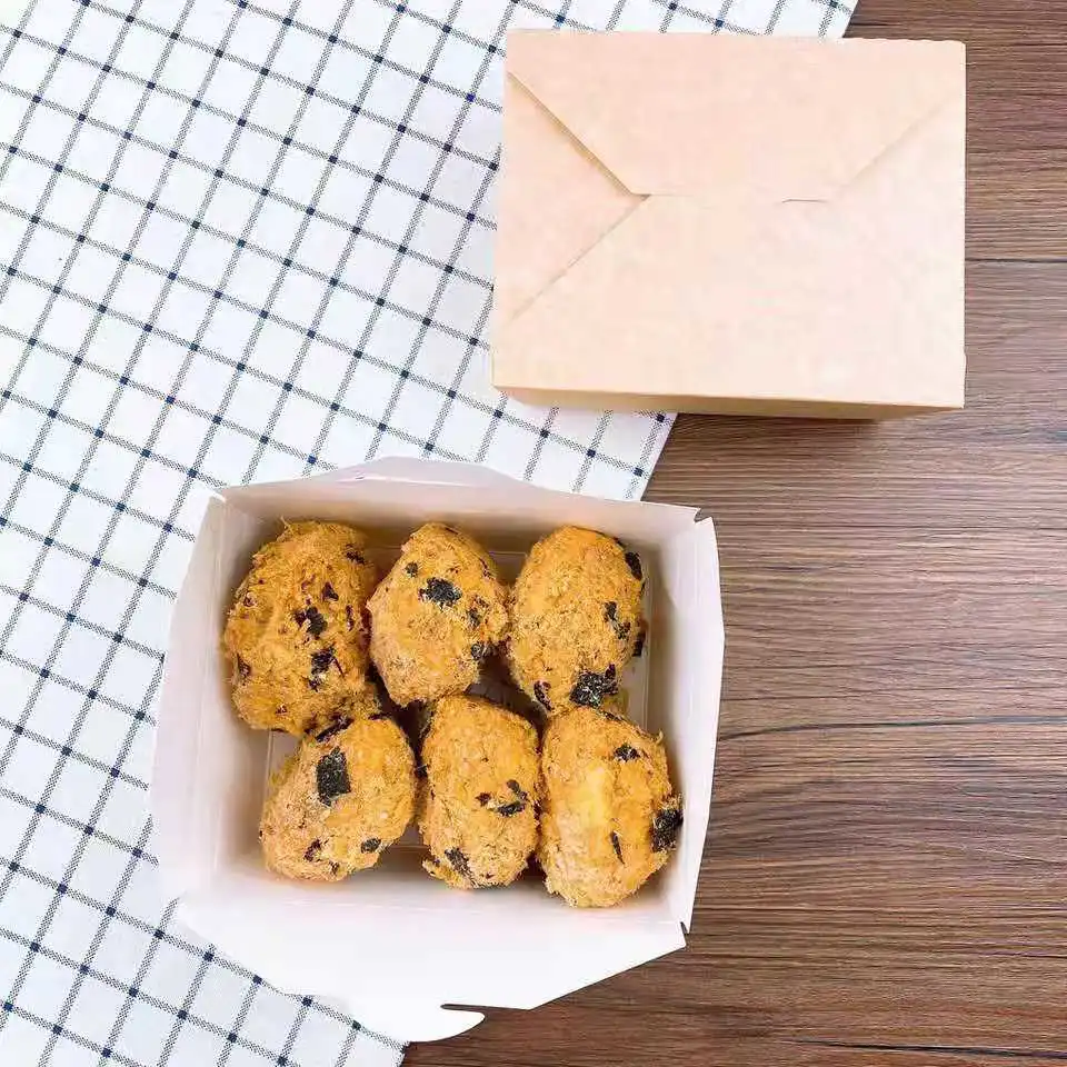 Custom Logo Printing Disposable Kraft Paper Take Away Food Lunch Box - Image 6