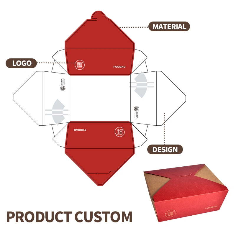 Custom Logo Printing Disposable Kraft Paper Take Away Food Lunch Box - Image 7