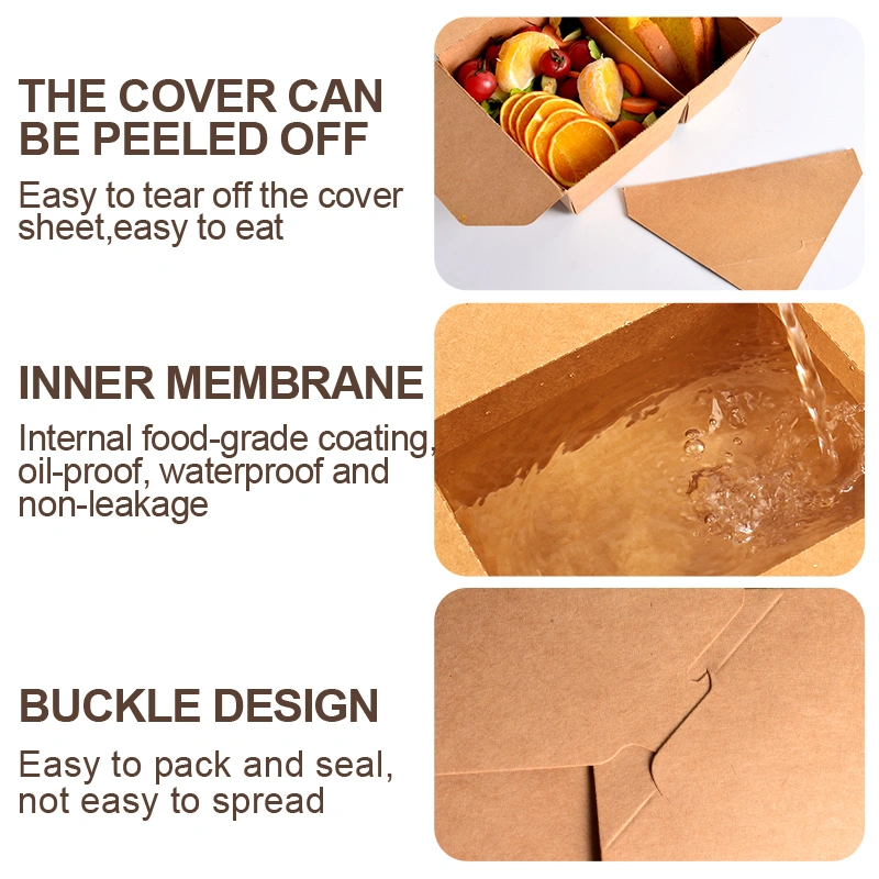 Custom Logo Printing Disposable Kraft Paper Take Away Food Lunch Box - Image 9