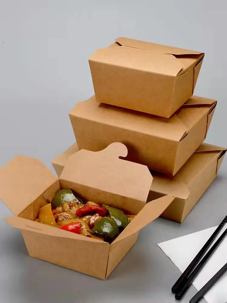 Custom Logo Printing Disposable Kraft Paper Take Away Food Lunch Box - Image 10