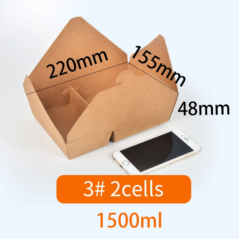 Customized Disposable Paper Lunch Box Takeaway 2-Compartments Kraft Food Box - Image 3