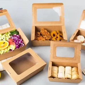 New Design Recycled Kraft Rectangular Take Away Paper with Window Takeout Box