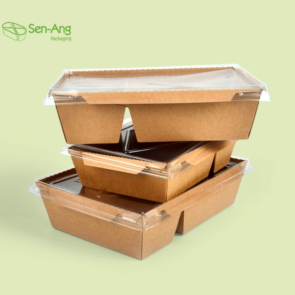 Leakage-Proof 500ml Kraft Paper Meal Box Takeaway Food Container with Division