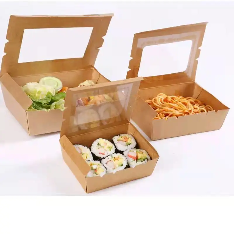 Disposable Custom Logo Kraft Paper Bakery Food Sushi Salad Box