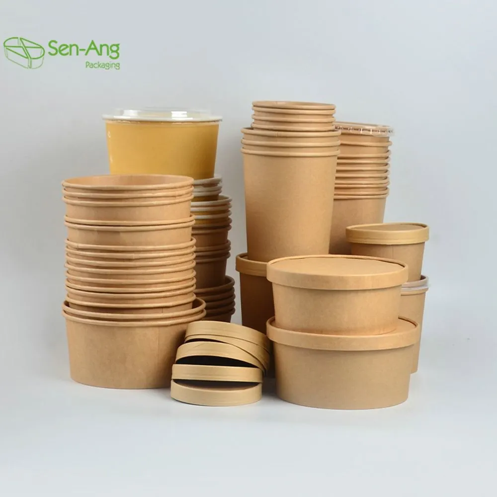 Promotion Soup Bowl Kraft 580ml with Lid Salad Paper Bowl