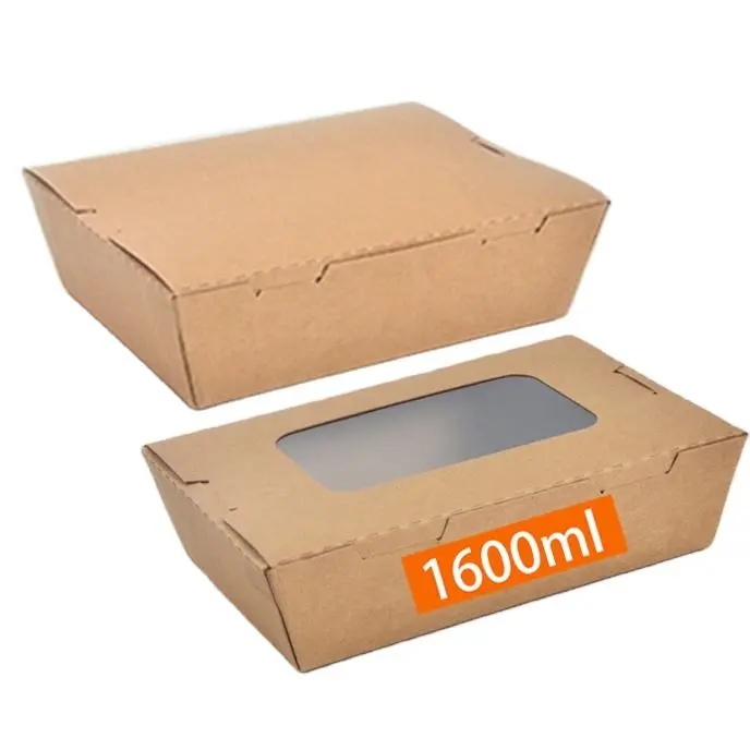 Custom Eco Friendly 1600ml Takeaway Kraft Lunch Boxes with Window