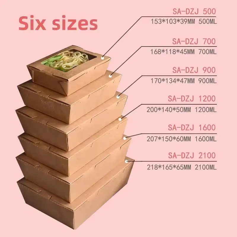 Custom Eco Friendly 1600ml Takeaway Kraft Lunch Boxes with Window - Image 5