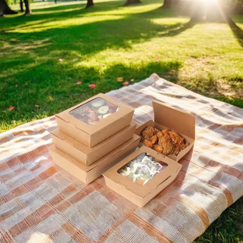 Custom Eco Friendly 1600ml Takeaway Kraft Lunch Boxes with Window - Image 6