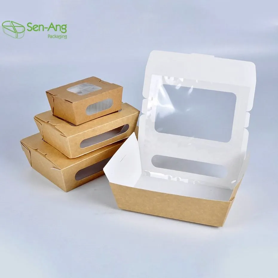 Take Away Leakage Kraft Paper Salad Box with Clear Window