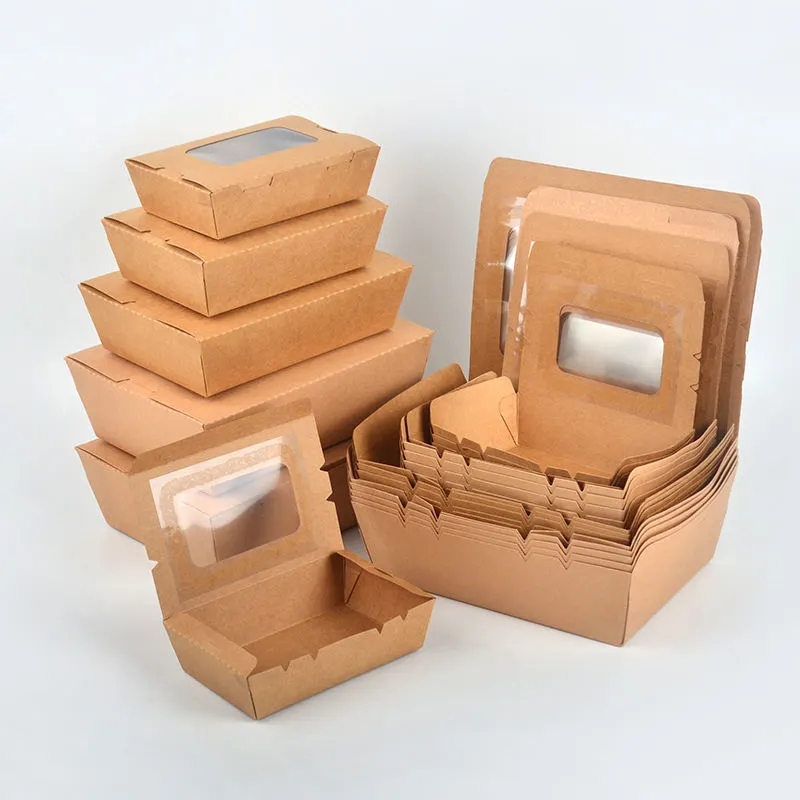 Hot Selling Custom Print Kraft Paper Takeaway Lunch Box with Clear Lid