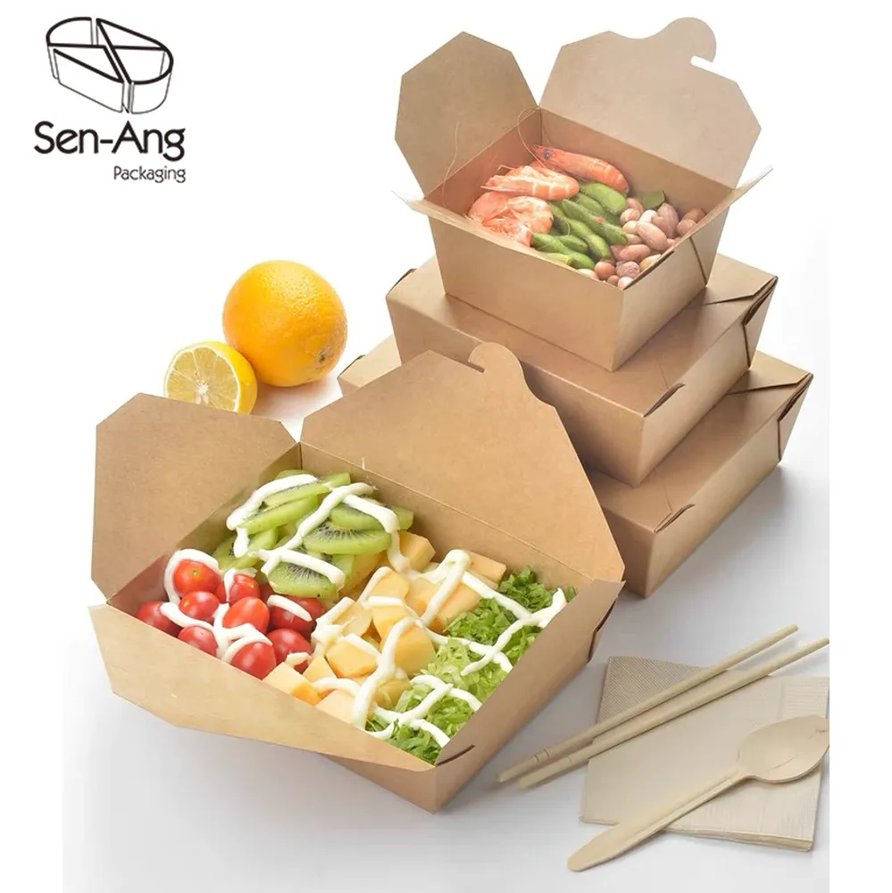 Hot Selling Custom Print Kraft Paper Takeaway Lunch Box with Clear Lid - Image 3