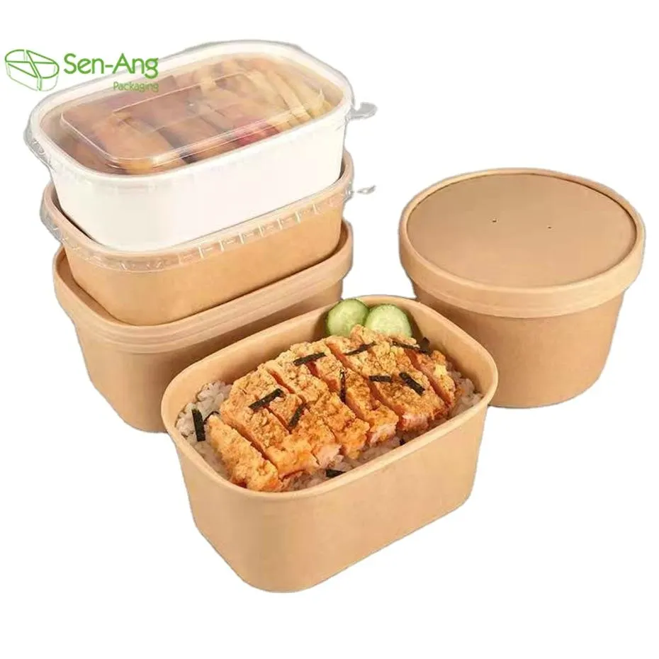 Top Fashion Lunch Box Takeaway with Lid Kraft Paper Rectangle Box
