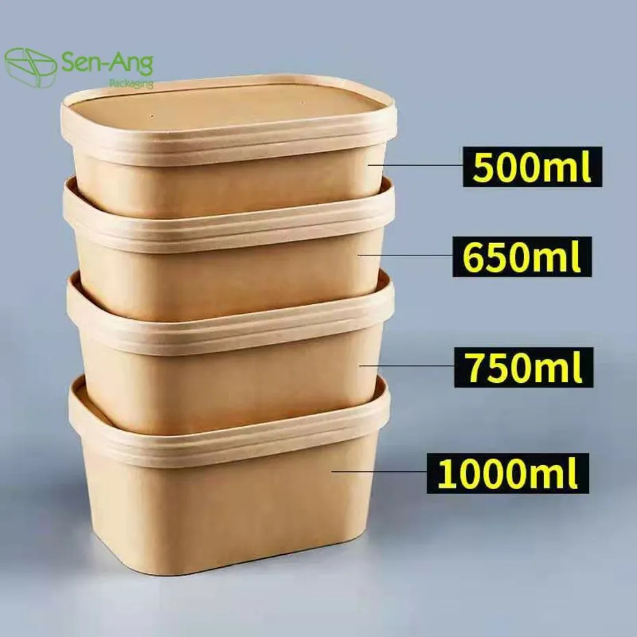 Top Fashion Lunch Box Takeaway with Lid Kraft Paper Rectangle Box - Image 3